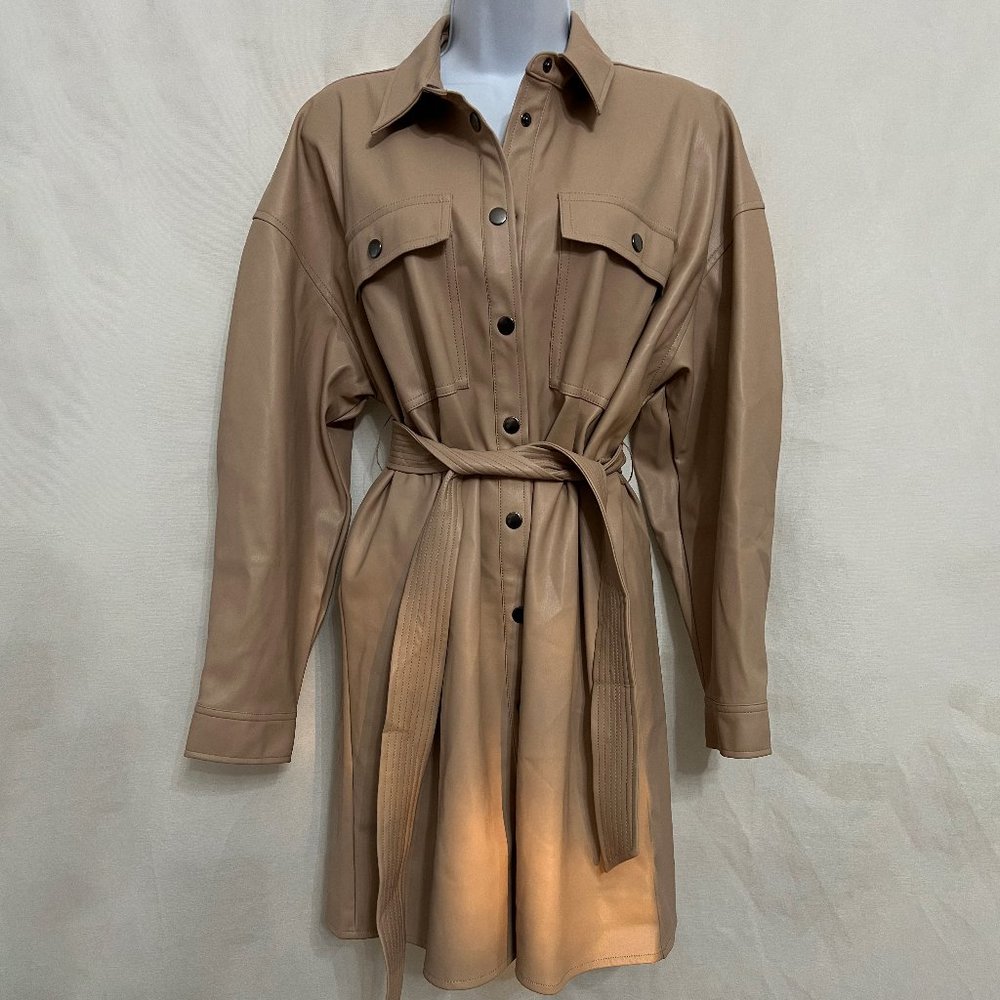 ASOS Belted Faux Leather Coat, Beige, Size US*8